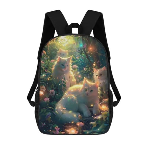 Sac à dos scolaire Enchanted Forest Cats 17" imprimé 3D tendance