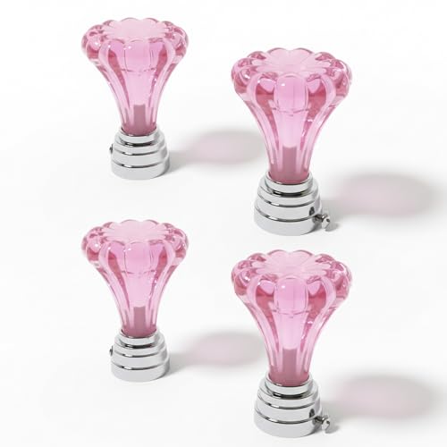Image of Atlantic Curtain Rod Finials Set of 4 - Flower Style Decorative Textured Resin Finials for Standard Drapery Rods, Rose Pink