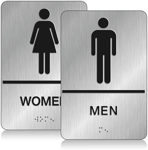 DALLAHASEE ADA Braille Restroom Signs for Business 9” X 6”- Pack of 1 - Aluminum Men and Women Bathroom Sign with Double Sided Strong Tape for Offices and Restaurants