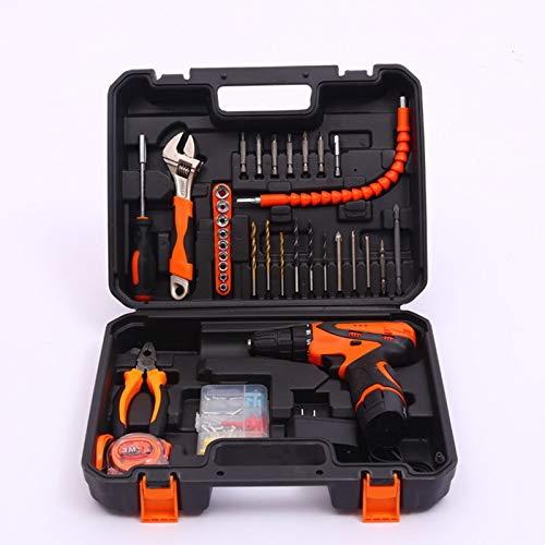 ZRSJ Electric screwdriver, lithium battery drill hardware toolbox, hand tool set, lithium battery hand drill (Color : Orange)