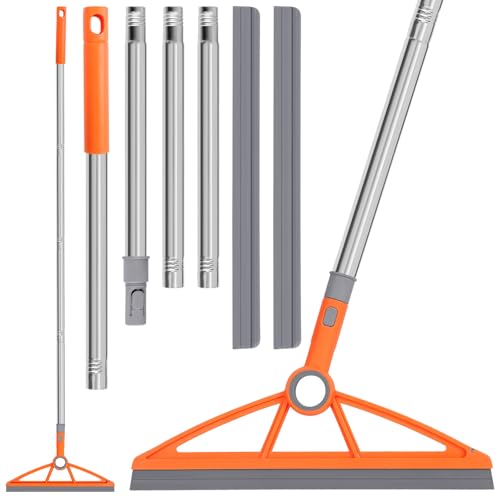 wlich 2-in-1 Air Broom 180 Rotating 54 Inch Adjustable Silicone Rubber Broom Includes 2 Scraping Strips Sweep and Silicone Tools with Long Handle for Cleaning Bathrooms Glass Tiles Pet Hair
