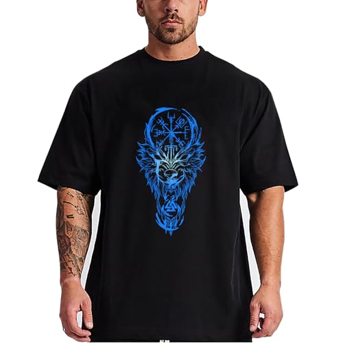 Cloinhall Men's Cotton T Shirts for Big and Tall Men Loose T-Shirts Plus Size Top Tees Black 4XL