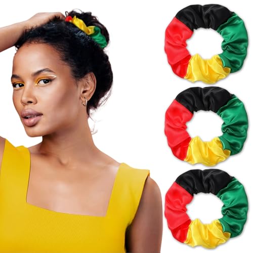 3 coleteros para el cabello de la historia negra para mujeres y niñas, accesorios para el cabello africano Juneteenth, banda elástica de satén, coleteros para mujeres, accesorios para el mes de la