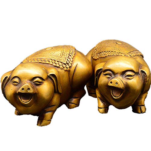 Statue en pur cuivre couple de cochons pour une décoration raffinée