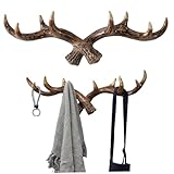 Sgqtqybk Farmhouse Deer Antler Decor, Resin Wall Mounted Coat Rack with Hooks for Rustic Entryway and Bathroom Organization Dark Brown