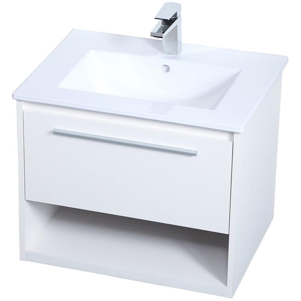24 Inch Single Bathroom Floating Vanity in White by Elegant Decor – 24" - Single, Engineered Wood, Brushed Nickel,white, Model VF43024WH