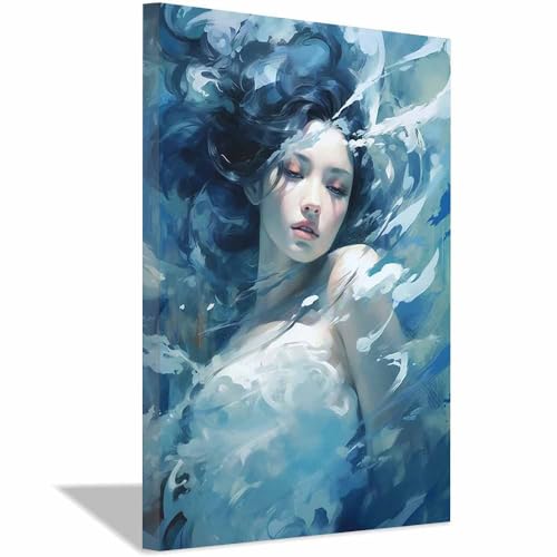 Toile Femme Sous-marine TERUEA bleu clair cadre salon chic