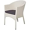 TRY & DO Patio Rattan Dining Chair, Outdoor PE Wicker Chair with Removable Soft Sponge Cushion, All-Weather Armchair with Armrest and Sturdy Steel Frame for Outside Indoor Use, White, 1 Pack