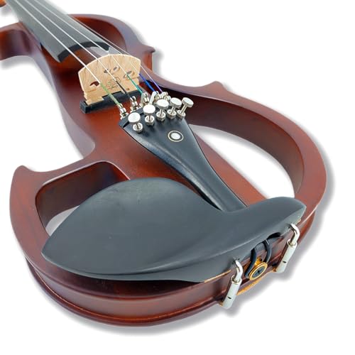 Image of Vetimobato Electric Violin 4 /4 Full Size Solid Wood Silent Violin Set for Adults Beginner Practice Electric Fiddle with Ebony Fittings Hard Case & Bow(5 String Rosewood color)