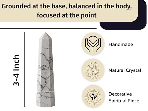 Image of Amazing Gemstone Howlite Crystal Towers - Natural Healing Crystal Point Obelisk for Reiki Healing and Crystal Grid (3 inch to 4 inch INCH)