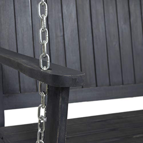 Lilith Outdoor Aacia Wood Porch Swing, Dark Gray #TOP4