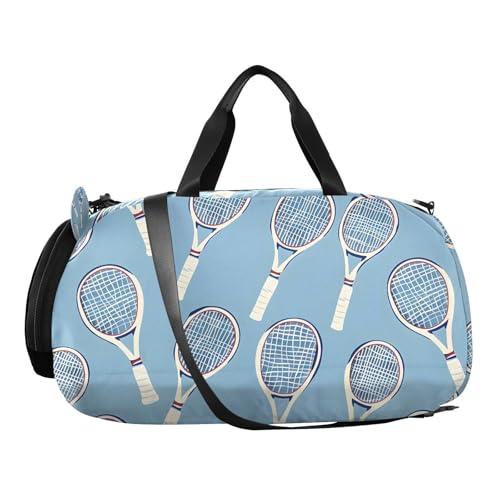Travel Duffle Bag for Kids Boys Girls Tennis Racket Blue Sports Bag Overnighter Duffle Sleepover Weekender with Shoes Compartment4