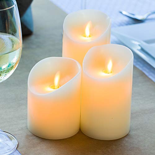 Image of Restaurantware Fire Tek Ivory Plastic Flameless Pillar Candle - Real Wax, Programmable - 3 1 /4 inch x 3 1 /4 inch x 4 inch - 1 count box