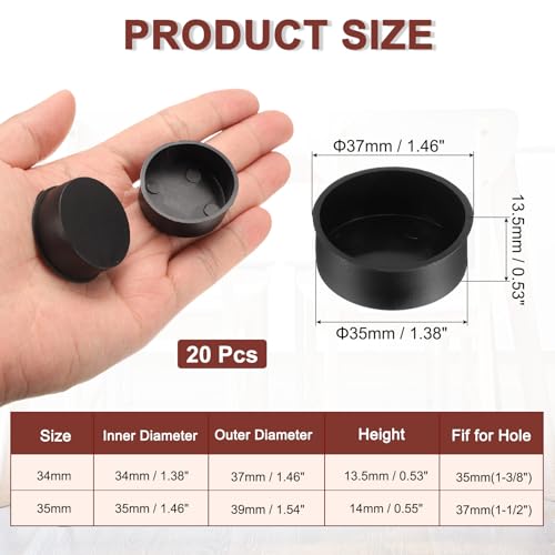 Image of uxcell 20pcs Plastic Hole Cover Plug for 35mm(1 3 /8 inch) Concealed Hinge Cup and Screw Hinge Hole Plugs Covers for Kitchen Cabinet Furniture, Black