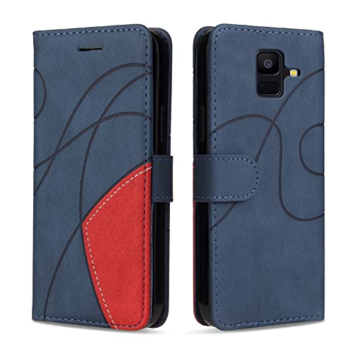 KKEIKO Hülle für Samsung Galaxy A6 2018, PU Leder Handyhülle mit kartenfach, Magnetisch Klappbar Brieftasche Schutzhülle für Samsung A6 2018, Blau