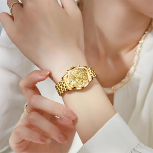 Image of OLEVS Women Watch Multifunctional Two Tone Watch Fashion Business Analog Quartz Ladies Watch Stainless Steel Waterproof Diamond Watch for Women