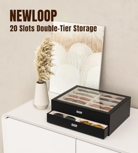 Image of NEWLOOP 20 Slots Sunglass Organizer Drawer Display Case for Multiple Pairs of Eyeglass Storage Box for Women Men