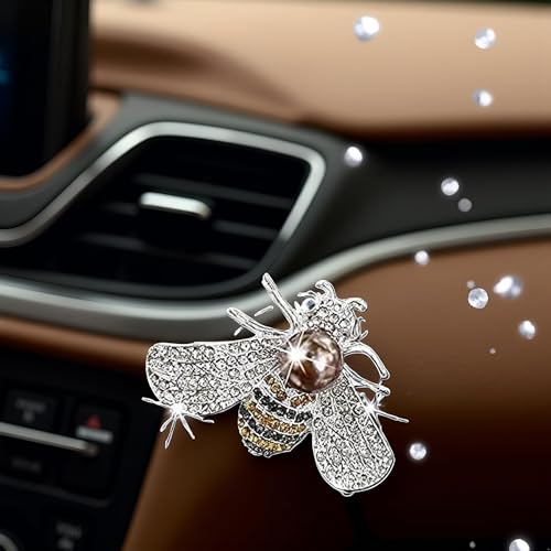 Image of Silver Shiny Bee Vent Clips, Crystal Bee Car Air Freshener Vent Clip Car Bling Interior Decoration Rhinestone Cars Bling Accessories Aroma Diffusers