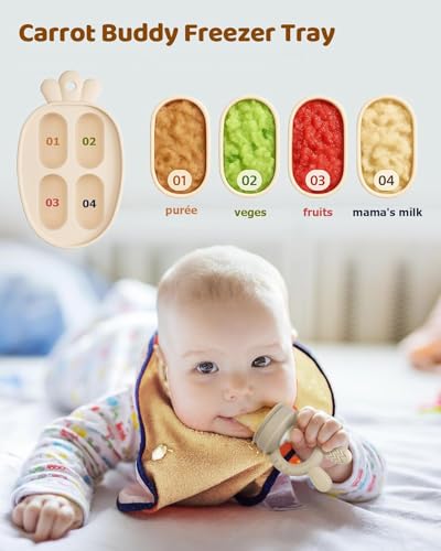 Image of 2 Packs Baby Fruit Feeder & Freezer Tray Combo, Push Pop Baby Food Feeder to Safely Introduce New Foods, Fresh & Frozen Food Silicone Feeder, 100% Food Grade, BPA Free