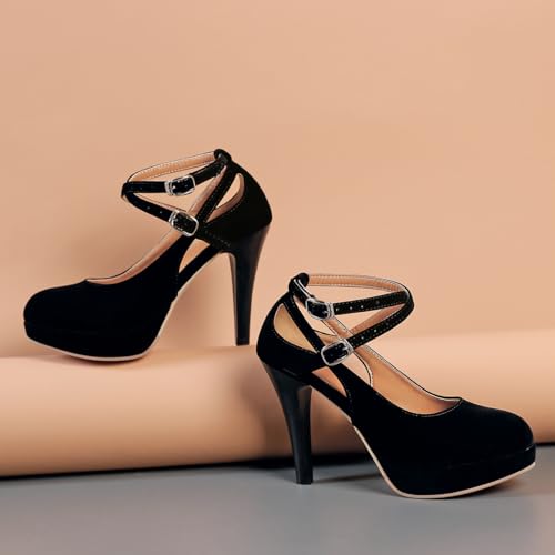Susanny Black Heels for Women Strappy Closed Toe Platform High Heels Pumps Sexy Vintage Comfortable Stiletto Heels3