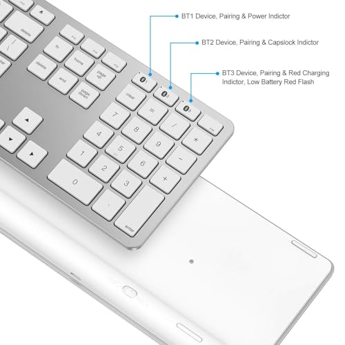 OMOTON Bluetooth Keyboard Compatible with Mac, with Numeric Keypad, Rechargeable Wireless Keyboard Compatible with MacBook Pro/Air, iMac, Mac mini/Pro Laptop and PC (Silver)