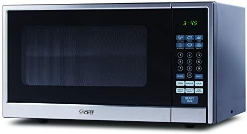 Commercial Chef Countertop Microwave, 1.1 Cubic Feet, Black With Stainless Steel Trim