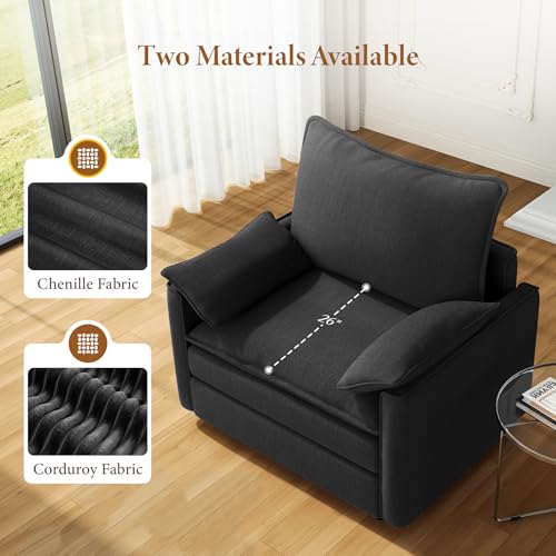 Image of Vesgantti 40 inch Single Seat Sofa, Comfy Cloud Couch Deep Seat Upholstered Couch Chenille Modern Sofa with Armrest Pillows, Easy Assembly for Living Room, Bedroom and Apartment, Black