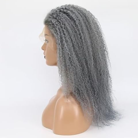 zigzag hair Afro Curly Human Hair Wig Grey 13x6 Lace Front Wigs Human Hair for Black Women Ash Curly Afro Wig Pre Plucked Hairline 150% Density with Baby Hair (14 Inch, Grey) Cover