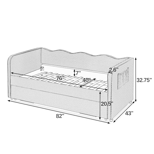DNYN Gingham Daybed with Pop-up Trundle and Side Storage Pockets for Bedroom/Guest Room, Twin Size 3-in-1 Convertible Upholstered Sofabed Frame, Space-Saving Design & No Box Spring Needed by DNYN - Used condition - Image 6