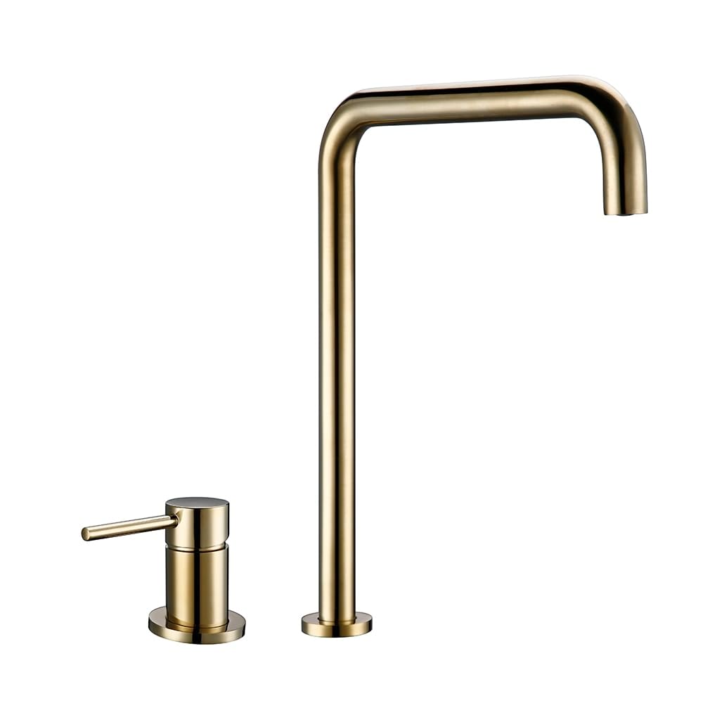 Grifo de cocina giratorio de 360 grados negro mate doble orificio y manija única en forma de L