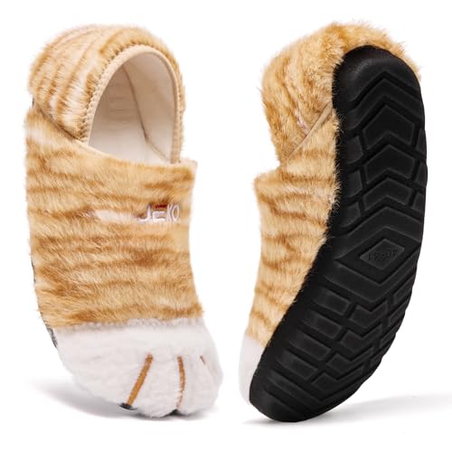 UUBARIS Cat Paw Slippers for Men Women Animal Slip On Sock Shoes For Traval Indoor House Yoga With Thickened Sole Yellow