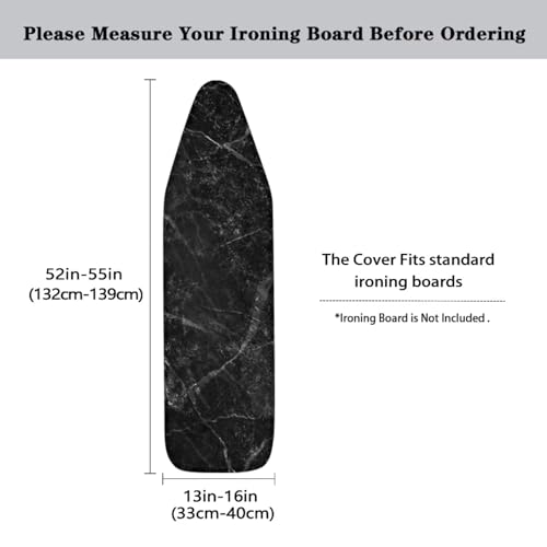 Image of Black Marble Pattern Ironing Board Cover 15x54 Inch Standard Ironing Board Cover with Elastic Edge and Hook and Loop Fasteners Stain Resistant