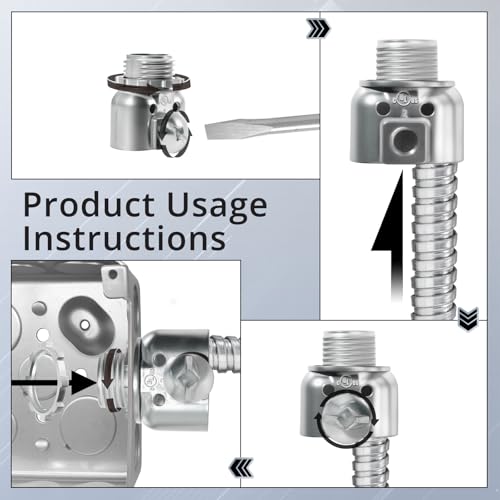 3/8 in Zinc Die Cast Duplex connectors, Flex Wire Box Screw Type Connector for Flexible Metal Conduit AC,MC Cables to Box(5pcs)