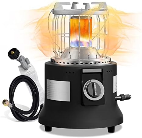 SEEYANG Patio Tent Propane Heater , Portable Propane Heater, Camping Gas Heater with 5FT Propane Hose + Pressure Reducing Valve for Outdoor/Indoor Use Ice Fishing Hunting Survival Emergency, Black