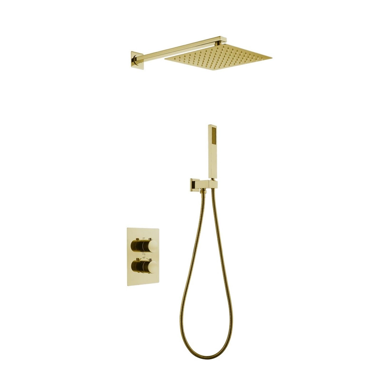 Robinet de douche thermostatique or mat 10 pouces au design carré luxueux