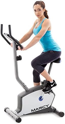 Marcy NS-1201U Upright Exercise Bike with Adjustable Seat and 8 Magnetic Resistance Preset Levels, Black/Gray/Silver