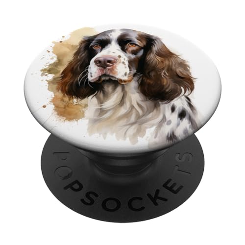 English Springer Spaniel Watercolor Dog For Dog Lovers PopSockets Swappable PopGrip, Black