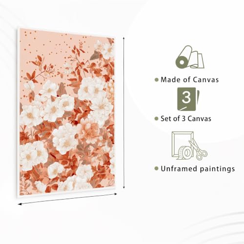 Mural floral elegante de gama artística en lienzo de tres paneles para dormitorios modernos 3