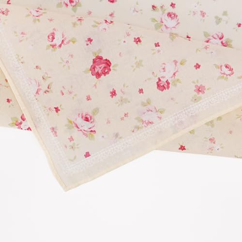 HOULIFE Ladies 100% 60S Cotton Handkerchiefs Womens Red Rose Floral Print Hankies for Wedding Party 18x18 - Thumbnail 6