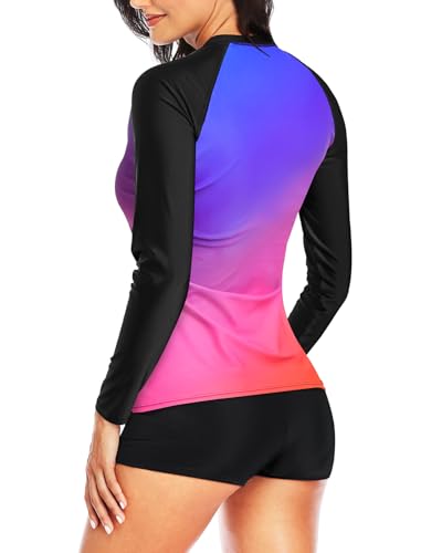 Image of Daci Women Two Piece Rash Guard Long Sleeve Swimsuits UV UPF 50+ Swim Shirt Bathing Suit with Boyshort Bottom