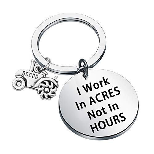 Porte-clés avec citation I Work In Acres Not Hours idée cadeau pour agriculteur
