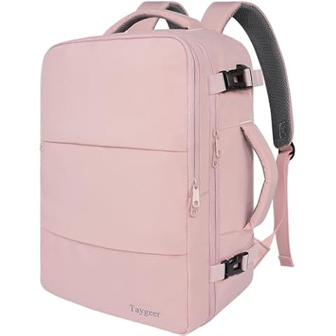 Taygeer Travel Backpack for Women, Carry On Backpack with USB Charging Port & Shoe Pouch, TSA 15.6inch Laptop Mochila Flight Approved, Nurse Bag Casual Daypack for Weekender Business Hiking, Pink Cover