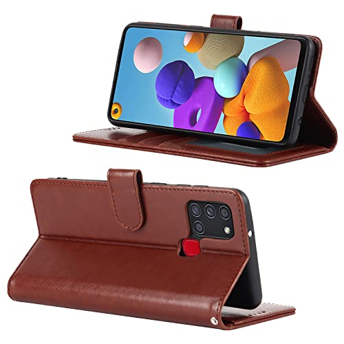 Ｈａｖａｙａ For Samsung Galaxy A21S Phone Case With Card Holder,For Galaxy A21S Wallet Case For Women,For Samsung A21S Flip Cell Phone Cover With Credit Card Holders-Brown #TOP2