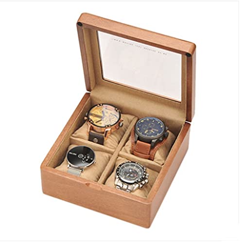 Organizadores de Joyas Caja de reloj de madera con tapa superior de vidrio transparente, caja de reloj de almacenamiento de 4 dígitos, caja de almacenamiento de joyas (17.5 * 17.5 * 8,5 cm) Cajas de j Cover