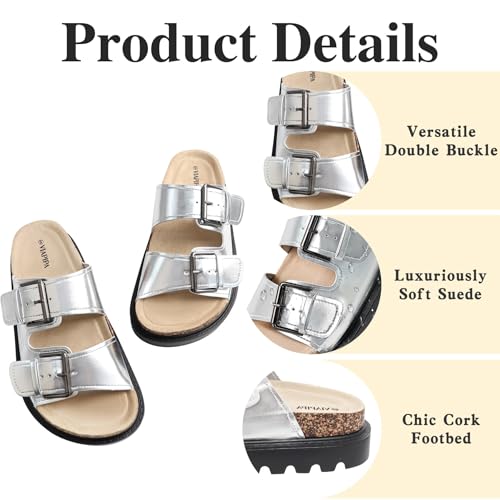 Image of Chunky Platform Sandals for Women, Waterproof Non-Slip Rubber Sole, Adjustable Double Buckle, Arch Support Open Toe Slide Sandals, Comfortable Black Wedge Sandals for Women