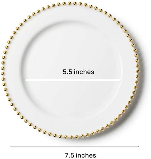 Decorline Beaded Collection White & Gold 7.5"" Plstic Salad/Desert Plates, Elegant Design Tableware, for All Occasions : 60-Plates, DE4762