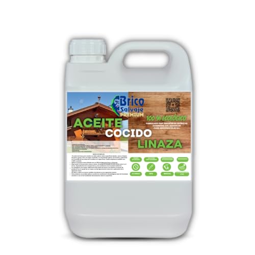 Aceite de Linaza para la Madera Cocido | 100% Ecológico | Nutrición | Protección BRICOSALVAJE PREMIUM (1 LITRO)