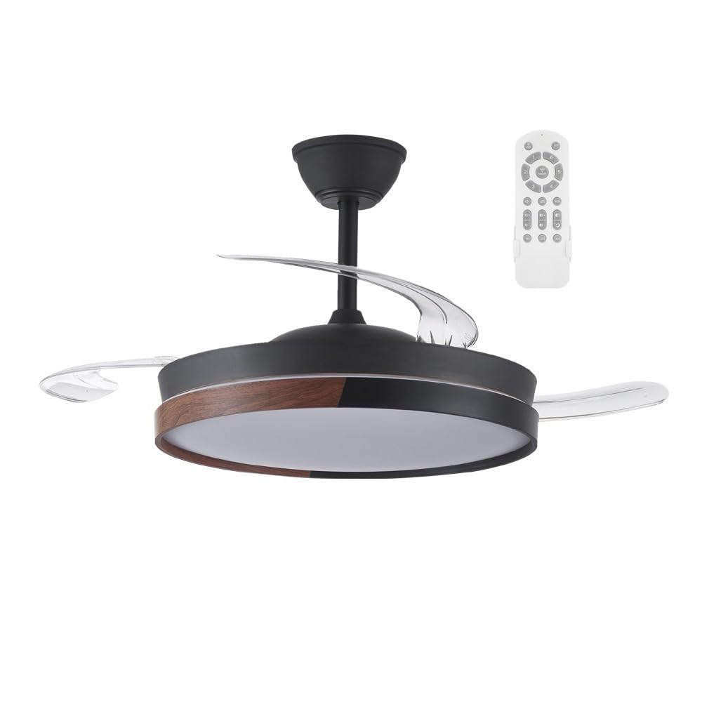 Wonderlamp Retractable Ceiling Fan LED DC Silent Black Wood 106cm
