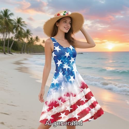 Image of Dreaweet Casual Sleeveless Dresses for Women Girls, Round Neck Tank Dresses with Pockets Summer Sundress Size XS-4XL