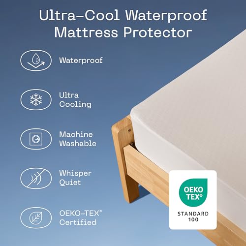 Coop Home Goods Ultra-Cool Waterproof Mattress Protector, King Mattress Protector, Machine Washable Cooling Mattress Cover, Whisper Quiet Bed Protector Waterproof, Cooling Mattress Protector King